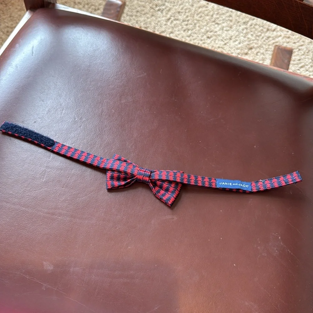 Janie & Jack Red and Navy Christmas Tree Bow Tie with Velcro closure